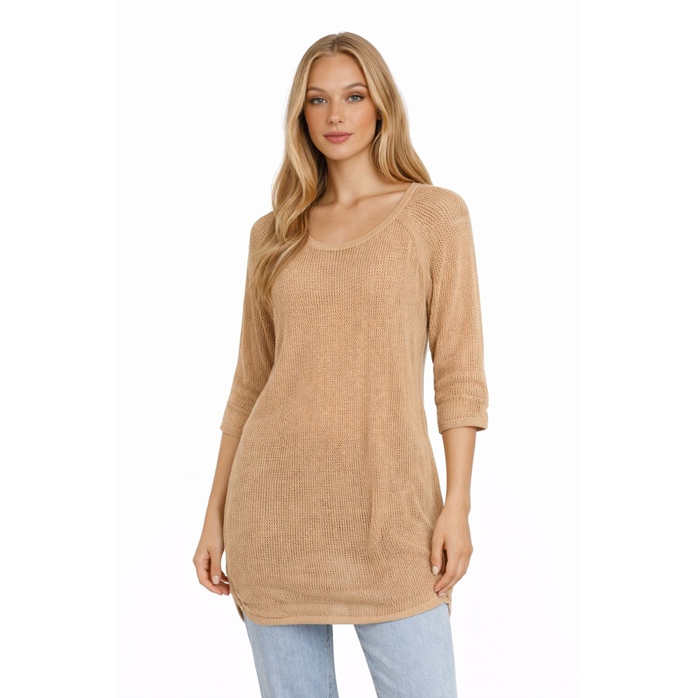 Lauren Ralph Lauren Petite Womens Size Medium Tan‎ Open Knit Tunic Sweater